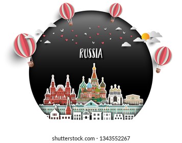 Russia Landmark Global Travel And Journey paper background. Vector Design Template.used for your advertisement, book, banner, template, travel business or presentation.