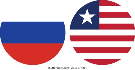 Vector e ilustración de la bandera circular de Rusia y Liberia con fondo transparente 
