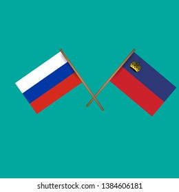 Russia and Liechtenstein crossed flags.Language learning or travel concept