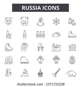 Russia line icons, signs set, vector. Russia outline concept, illustration: russia,russian,moscow,travel,design