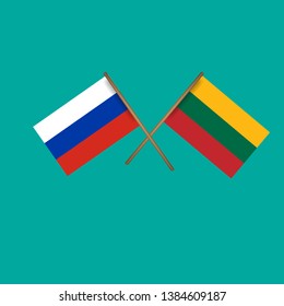Russia and Lithuania crossed flags.Language learning or travel concept