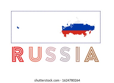 Russia Logo. Map of Russia with country name and flag. Trendy vector illustration.