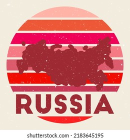 Russia logo. Sign with the map of country and colored stripes, vector illustration. Can be used as insignia, logotype, label, sticker or badge of the Russia.