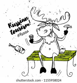 From Russia with love. Funny sketch about Russian tourism. Elk and vodka.