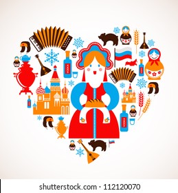 Russia love - heart with vector icons