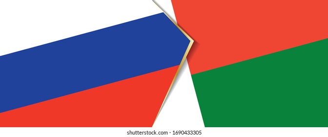 Russia and Madagascar flags, two vector flags symbol of relationship or confrontation.