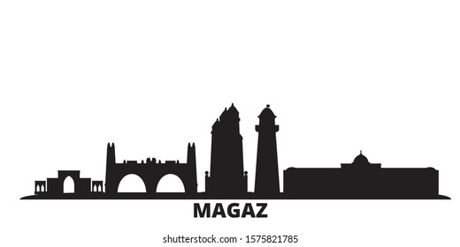 Russia, Magas city skyline isolated vector illustration. Russia, Magas travel black cityscape