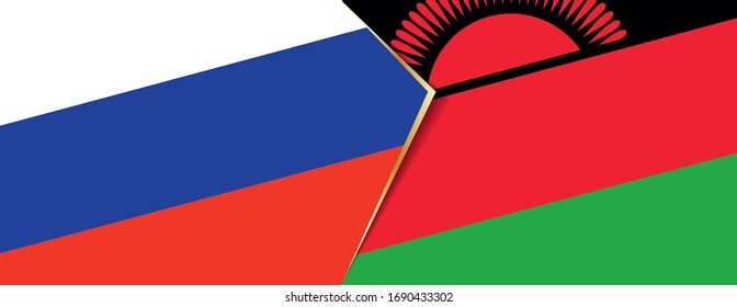 Russia and Malawi flags, two vector flags symbol of relationship or confrontation.