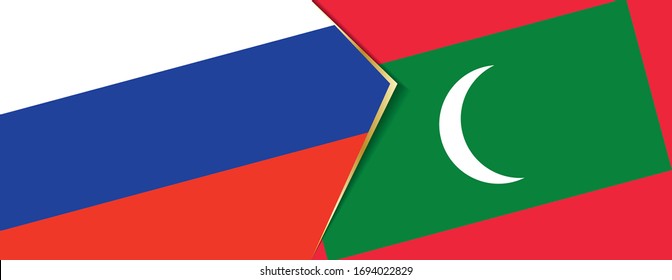Russia and Maldives flags, two vector flags symbol of relationship or confrontation.