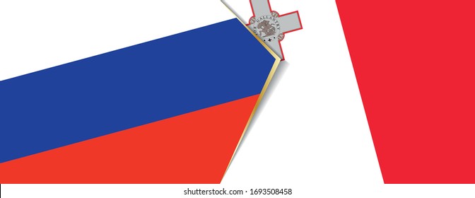 Russia and Malta flags, two vector flags symbol of relationship or confrontation.