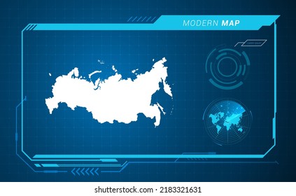 Mapa ruso del marco digital azul HUD, GUI, interfaz de interfaz de usuario vector de radar.