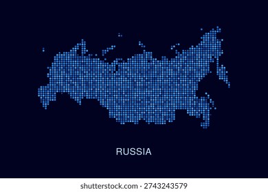 Russia Map - Blue Dotted Halftone Vector Illustration on Dark Navy Background, Abstract Circle Grid Silhouette Design for Infographic and Modern Presentation Use.