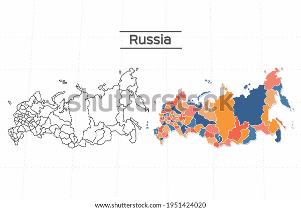 Russia map city vector\
divided by colorful outline simplicity style. Have 2 versions,\
black thin line version and colorful version. Both map were on the\
white background.