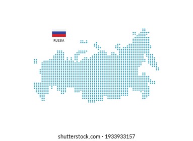 Russia map design blue circle, white background with Russia flag.