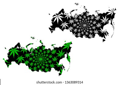 Russia - map is designed cannabis leaf green and black,  Russian Federation map made of marijuana (marihuana,THC) foliage,