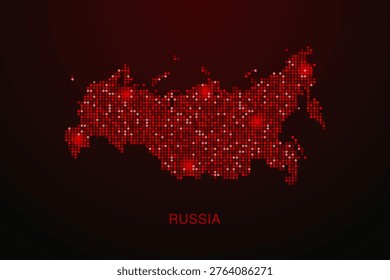Russia Map - Digital dotted map with glowing red points on dark background, modern technology style, abstract data network design, clean minimal vector illustration.