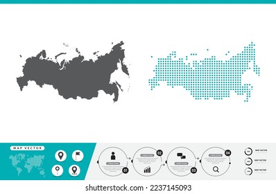 Russia map of dots gray and green for presentation. Set couple pixel creative concept for infographic.