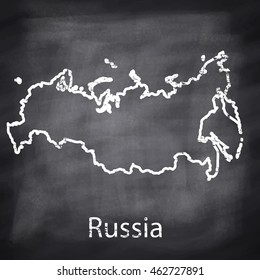 Russia map drawn with chalk on blackboard background