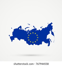 Russia map in European Union (EU) flag colors, editable vector.