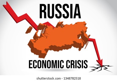 Russia Map Financial Crisis Economic Collapse Market Crash Global Meltdown Vector Illustration.