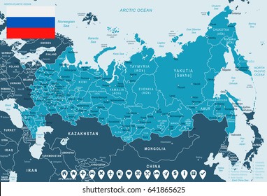 Russia map and flag - highly detailed vector illustration