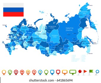 Russia map and flag - highly detailed vector illustration