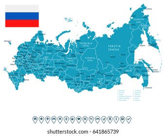 Russia map and flag - highly detailed vector illustration