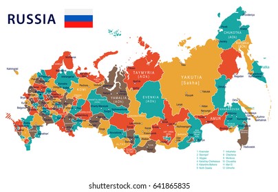 Russia map and flag - highly detailed vector illustration