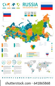 Russia map and flag - highly detailed vector illustration
