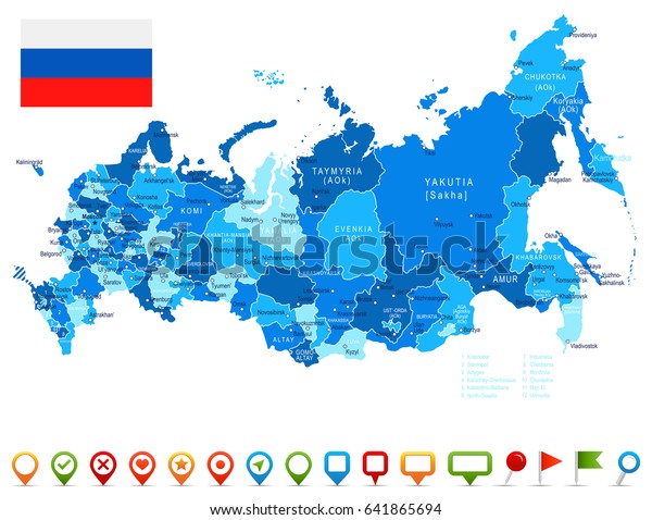 Russia map and flag - highly detailed vector illustration