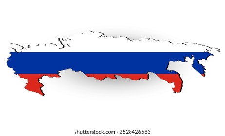 Mapa de Rusia con la bandera aislada en el fondo blanco para el gráfico del Web del logotipo del icono. Ilustración vectorial.