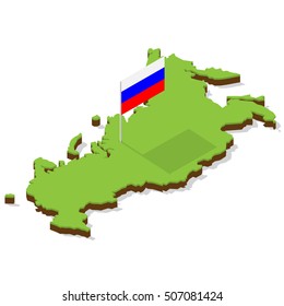 Russia Map With Flag Isometric