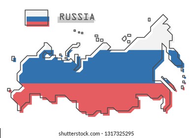 Russia map and flag . Modern simple line cartoon design . Vector .