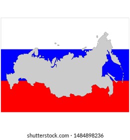 Russia map and flag sign. White blue and red sign