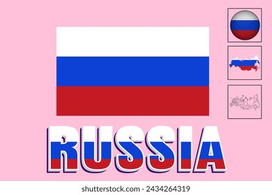 Mapa de Rusia y dibujo vectorial de la bandera de Rusia