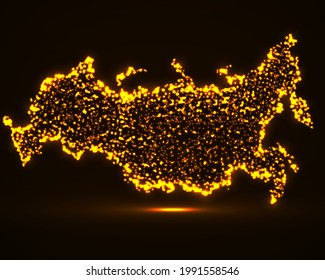 Russia map with glowing particles. Luminous background. Vector illustration