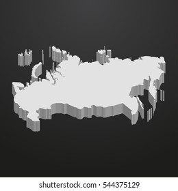 Russia map in gray on a black background 3d