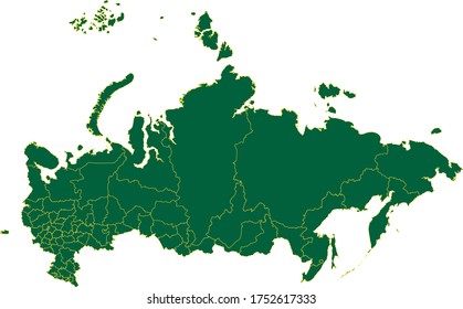 Russia map in green color and yellow border on white background. Vector illustration.