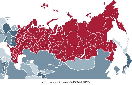 Russia map with individual colors,isolated on white background for website layouts,background,education, precise,customizable,Travel worldwide,map silhouette backdrop,earth geography, political.