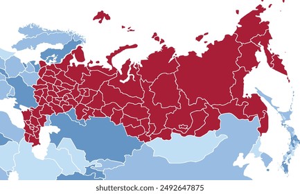 Russia map with individual colors,isolated on white background for website layouts,background,education, precise,customizable,Travel worldwide,map silhouette backdrop,earth geography, political.
