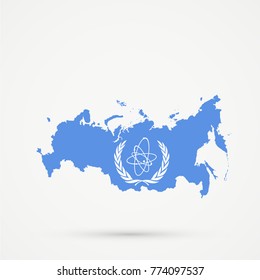 Russia map in International Atomic Energy Agency (IAEA) flag colors, editable vector.