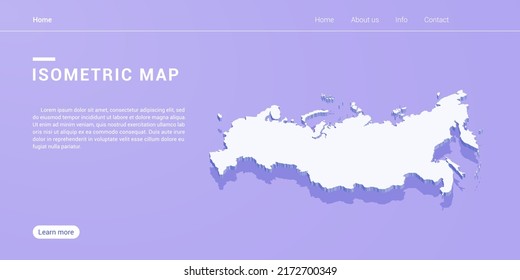 Russia Map Of Isometric Purple Vector Illustration. Web Banner Layout Template.