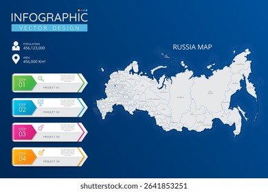 Russia map with location pointer marks. High detailed country map with division, cities and capital infographic template. Vector illustration EPS10
