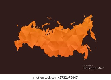 Russia Map - low poly polygon vector, geometric triangulated silhouette in orange and dark brown tones, clean modern infographic style, isolated background.