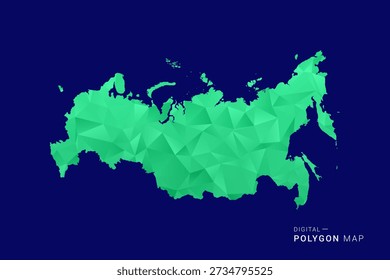 Mapa de Rusia - bajo Vector de polígono polivinílico, silueta triangulada geométrica en tonos verdes y azules, estilo moderno limpio, fondo aislado para uso infográfico.
