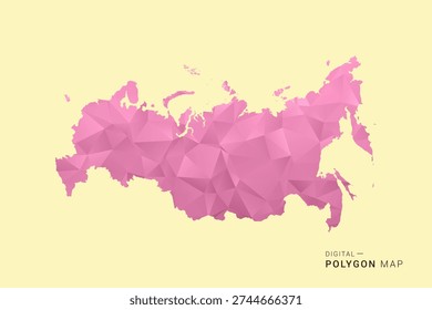 Russia Map - Low poly polygon map design in soft pink pastel gradient on beige background, modern minimal geometric style, clean digital vector illustration.