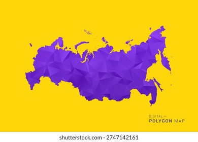 Russia Map - Low poly polygon map in vibrant purple gradient on bold yellow background, modern minimal geometric style, clean digital vector illustration.