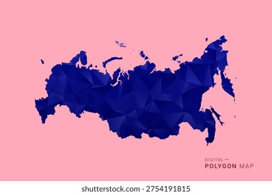 Russia Map - Low poly polygon map in deep blue gradient on soft pink pastel background, modern minimal geometric design, clean digital vector illustration.