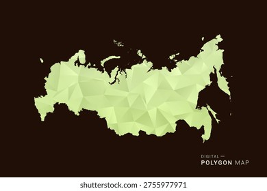 Russia Map - Low poly polygon map in soft light green gradient on dark brown background, modern minimal geometric style, clean abstract vector illustration design.