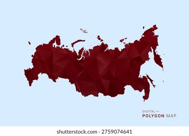 Russia Map - Low poly polygon map in deep red gradient on light blue background, modern minimal geometric design, vector illustration with faceted triangulated style.